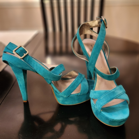 Nine West Shoes - Nine West suede strappy stiletto heels in teal